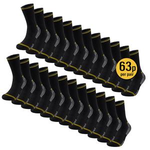 Mens 24PK Premium Work Socks Thermal Comfort Ribbed Leg & Foot Gripper Cushioned Arch Support Elastane Stretch Heavy Duty Multipack Men's Black Socks