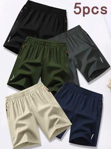 Men's Solid Color Breathable Zipper Pocket Shorts, Regular Fit Casual Comfy Quick Drying Shorts for Summer, Men's Bottoms for Daily Wear, Athletic Clothing