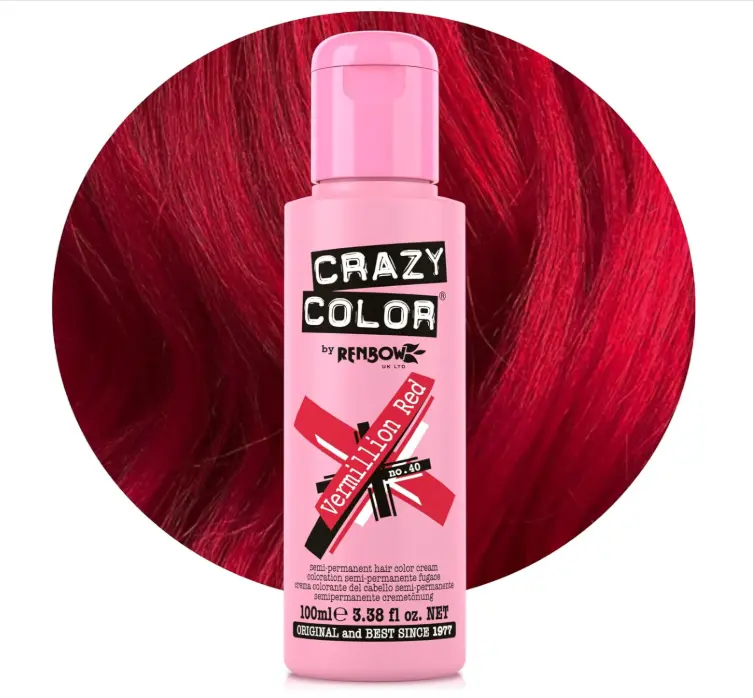 Crazy Color Vibrant Vermillion Red Semi-Permanent Hair Dye. Highly Pigmented Scarlet Red Conditioning & Oil Nourishing Vegan Formula | No Bleach or Ammonia | 100ml