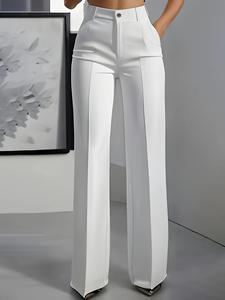 Women's High Waist Slim Fit Straight Leg Pants, Pure Color Basic Business Commute Long Trousers, Suitable for Formal Office Wear