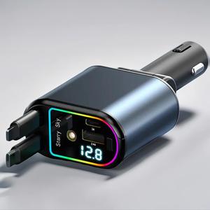 4 in 1 Car Charger, Car Charger with Digital Display, Retractable Car Charger with LED Lights, Multifunctional Automotive Charger Adapter, Support Fast Charging Max 66W, Car Gadgets, Charger 4 In 1