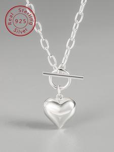 925 Sterling Silver Heart Shaped Pendant Necklace for Women & Girls, Vintage Ot Buckle Necklace for Daily Wear, Trendy All-match & Exquisite Jewelry for Birthday Gift
