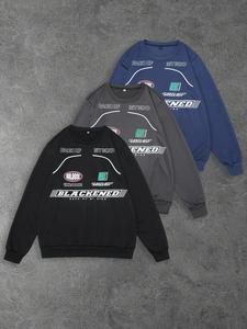 Men's Letter Print Round Neck Sweatshirt, Loose Casual Fashion Long Sleeve Pullover for Fall & Winter, Men's Clothes for Daily Wear