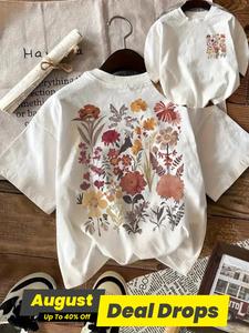 Women's Floral Print Fitted Round Neck Tee, Vintage Trendy Casual Shortsleeve T-shirt for Daily Wear, Ladies Summer Knit Tops, Womenswear, Vintage Clothing, Tshirts for Women, Graphic Print Top