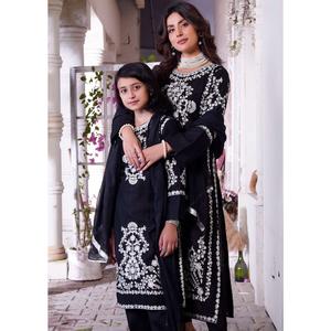 HK280 - Zareen - Black Mummy n Me Linen Outfit