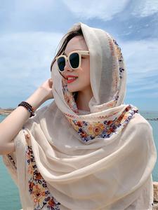 Elegant Floral Embroidered Scarf Shawl for Women, Multi-functional Head Scarf for Outdoor Use, Perfect Beach Wrap and Mother's Day Accessory
