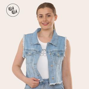 RELA RELA Cropped Denim Waistcoat With Raw Hem UK 6-16 Womens Everyday Casual Denim Style Breathable Womenswear