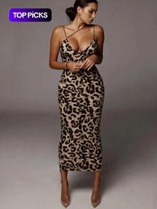 Women's All Over Leopard Print Asymmetrical Cami Dress, Dresses for Women, Summer Outfits 2024, Lady Casual Elegant Comfort Sleeveless Spaghetti Strap Bodycon Dress for Casual Wear, Fashion Sundress, Prom Frock, Back To School Outfits