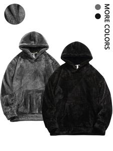 Men's Solid Thermal Lined Hoodie, Casual Loose Thickened Long Sleeve Hooded Sweatshirt for Winter, Men's Clothes for Daily Wear