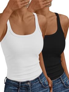 Women's Solid Ribbed Tank Top, Casual Sleeveless Top for Summer, Ladies Clothes for Daily Wear, Summer Tops