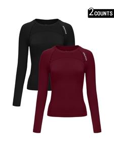 Women's Letter Print Baselayer Top, Long Sleeve Round Neck Compression Top for Yoga Gym Workout, Ladies Sportswear for Fall & Winter, Fitness Clothes Tops, Athletic Fashion Activewear, Athletic Compression Shirt, Workout Apparel