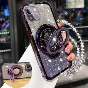 Anti-Drop Glitter Ring Stand with Bracelet, Soft Phone Case for iPhone 17 16 15 14 13 12 11 Plus Pro Max, Compatible Protective Mobile Accessories