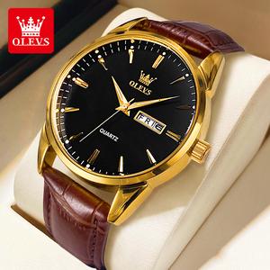 OLEVS Leather Watch For Men Waterproof Business Quartz Analog Mens Sport Date Luminous For Birthday Watches 6898