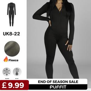 [Ships From UK] Go.G.G Sexy Mock Neck Long Sleeve Zip Front Jumpsuit Womenswear Fleece Lined Full Length Skinny Jumpsuits for Women Winter Warm Lady Solid One Piece Basic Stretch Slim Fitted Daily Wear Workout Casual Yoga Sporty Overalls