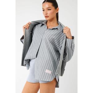 Kaiia Label Logo Oversized Shirt Grey Stripe