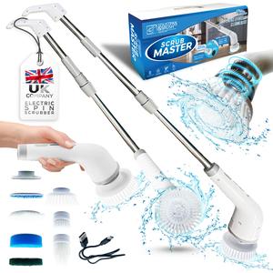 Scrub Master - Electric Rechargeable Long Handled Battery Operated Scrubbing Brush and Cleaning Tool for Your Home and Replacement Heads