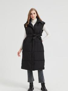 Women's Solid Zip Up Winter Warmer Slim Long Puffer Vest, Casual Sleeveless Pocket Design Hooded Winter Vest Coat for Fall & Winter, Cozy Winter Outfits for Women