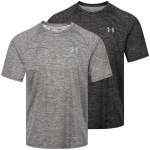 Under Armour Tech Twist T-Shirt Gym Sports Menswear Stretch Tee Casual Top Gym Training Active Wear Running Golf Breathable Polyester Summer Holiday Gift Fathers Day Brother Workout Training Activewear Sportswear Marl Design Heatgear Short Sleeve Black