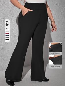 【Plus Size】 Solid High Waist Flare Leg Leggings, Casual Comfy Breathable Bell Bottom Skinny Trouser for Daily Wear, Women's Bottoms for Fall & Winter