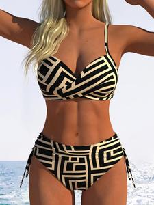 Fashionable Slimming Bikini Set, Side Drawstring Waist Coverage, V-Neck Push-Up Top, Perfect for Beach Vacations, All Seasons Wear, Drawstring Swimsuit Set