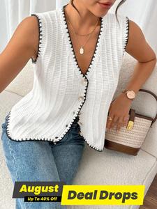 Women's Sweater Button Front Vest, Loose Fitted Casual Sleeveless Knitwear for Summer, Basic Fashion Women's Knit Clothing for Daily Wear, Womenswear, Vneck Tops, Lady, Clothe