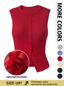 Women's Solid Button Front Sports Tank Top, Sporty Sleeveless Round Neck Top for Summer, Ladies Sportswear for Daily Wear, Minimalistic Activewear