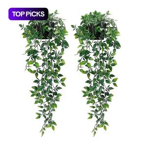 Artificial Hanging Vine Plants in Pots, 2 Counts Faux Plant with Pot, Decorative Plant for Home and Office Indoor and Outdoor Garden Shelf, Home Decor, Best Friend Gifts, Outdoor Decor