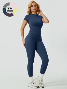 Women's Sportswear Set, Athletic Wear, Slimming High-Waisted Design, Y-Shaped Stitching, Enhances Waistline & Hips, Comfortable Fit, Ideal for Active Wear