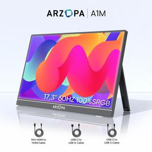 ARZOPA Portable Monitor A1M 17.3 Inch 1920×1080 FHD, 100% SRGB 60Hz IPS Monitor Screen with HDMI/Type-C/USB-C, Eye Care Gaming Portable Screen, Dual Built-in Speaker for Laptop/PC/Mac/PS3/PS6/Xbox/Phone, Newyear gift&TikTokShopBlackFriday