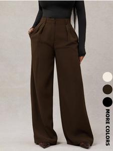 Women's Minimalist Fashion Wide Leg Pants, High Waist Elastic Waistband, Commuter & Casual Wear, Comfortable and Stylish, Casual Work Pants