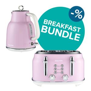 Retro 1.7L Kettle and 4-Slice Toaster Combo Bundle - Pink  - Perfect for Breakfast, Brunch and Everyday Use