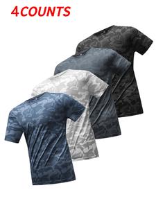 Men's Camo Print Short Sleeve Tee, Breathable Quick Drying T-shirt for Gym Workout Running, Casual Men's Top for Summer