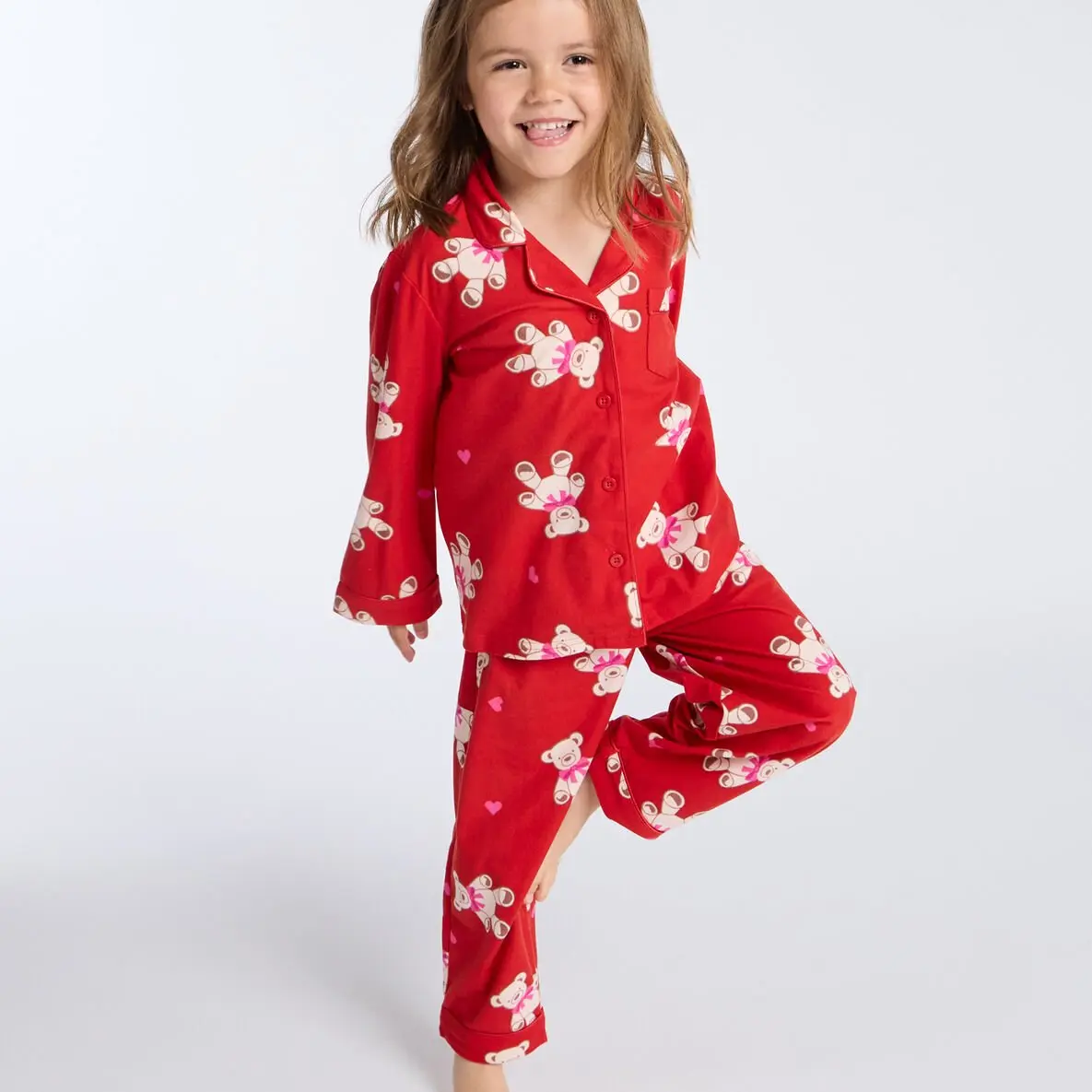 Kids teddy bear fleece pyjamas in a bag