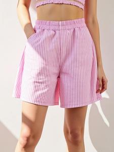 Women's Striped Print Shorts, Casual Comfy Breathable Shorts for Daily Wear, Lounge Shorts, Ladies Bottoms for Summer, Womenswear, Nightwear, Loungewear, Homewear, Lounge Pajamas Shorts, Pink