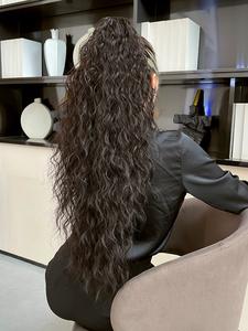 Ponytail Extension Claw 30" Water Wave Curly Curly Wavy Pony Tail Clip in Hair Extensions Fluffy Natural Looking Synthetic Hairpiece for Black Women