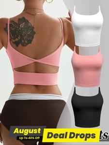 Women's Solid Color Sleeveless Yoga Sports Bra, Breathable Comfortable Backless Stretch Sports Bra, Ladies Sportswear for Indoor Outdoor Wear