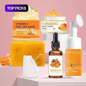 Turmeric Skin Care Kit, 6 Counts/set Including Soap & Cleansing Pad & Mousse Cleanser & Oil & Vitamin C Peel Off Mask & Soap Bag, Skin Care Kit for Women & Men