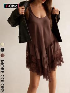 1 Piece Valentine's Day Satin Camisole Lace Dress | Euro-American Mature Cute Vibe | V-Neck Design + Tiered Skirt | Polished Pick for Casual Dates / Café Stops