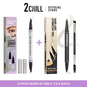 2CHILL Best-Sellers Trending -Curved Eyebrow Pen - Microblading Brow Pencil, Magical 2-in-1 Dual-Ended Eye Brow Pencils for Women with 4-Fork-Tip, 2PCS