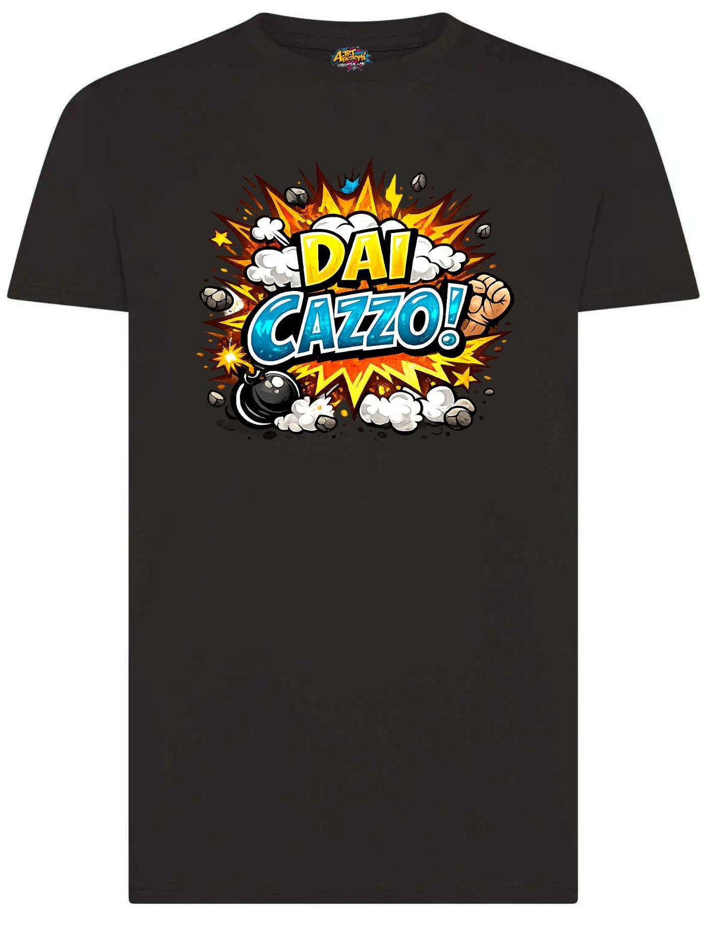 T-shirt Divertente Dai Cazzo  Maglia Nera Stampa Comic Unisex per Look Casual e Originale