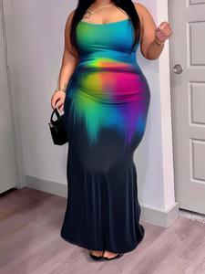 【Plus Size】 Camo / Floral Print Cami Dress, Fashion Casual Cami Dress for Daily Outdoor Wear, Women Plus Clothing for Spring Fall