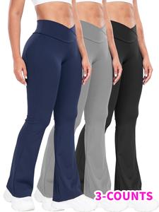 Women's Solid High Waist Flare Leg Leggings, Casual Comfy Bell Bottom Tummy Control Skinny Pants for Yoga Gym Workout, Ladies Bottoms for All Seasons, Trousers for Women, Athletic Wear, High Waisted Legging