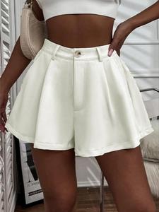 Women's Plain Pocket Button Shorts, Elegant High Waist Wide Leg Shorts for Summer, Women's Bottoms for Daily Wear