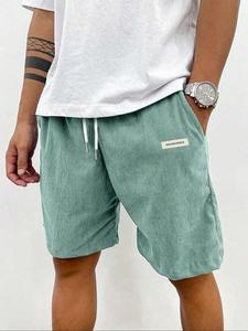 Men's Letter Patched Corduroy Shorts, Loose Casual Comfy Breathable Shorts for Summer, Men's Bottoms for Daily Wear, Men's Shorts