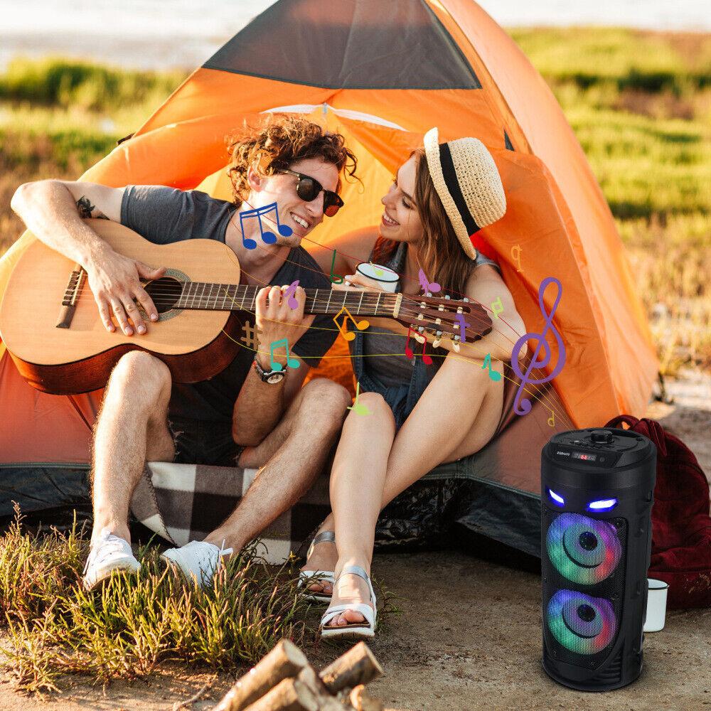 Portable Bluetooth 5.0 Party Speaker with Sub Woofer Heavy Bass Sound System MIC LED Lighting USB FM Radio Karaoke Input Adjustable Strap for Outdoor Use TWS Function UK Seller Fast Delivery Card Audio - Stereo, Cable Smartphone Colorful Remote Control