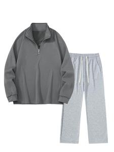 Men's Solid Half Zip Raglan Sleeve Pullover & Drawstring Waist Pants Set, Casual Long Sleeve Top & Trousers for Spring & Fall, Men's Clothes for Daily Wear