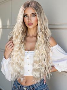 28 Inch Long Wavy Wigs for Women, Gorgeous Fluffy Wigs without Bangs, Synthetic Lace Front Wigs for Party, Daily Use, Glueless Hd Wigs