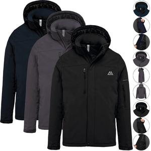 JABAL Mens Soft Shell Parka Quilted Lined Padded Coat Water Resistant Waterproof Outdoor Work Hooded Casual Menswear Jacket with Quilted Fleece Lining & Removable Hood
