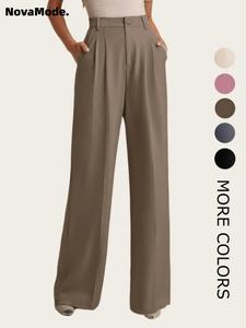 Women's Solid Pocket Pants, Casual Comfy Trousers for Work Office Business Daily Wear, Ladies Bottoms for All Seasons, Comfortable trousers