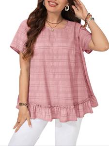 【Plus Size】 Solid Ruffle Trim Blouse, Elegant Top for Summer, Women's Clothing for Daily Wear, Womenswear